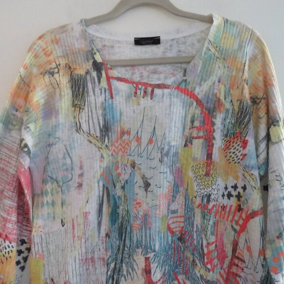 INOAH Artsy Abstract Art To Wear Watercolor Tunic Top Lagenlook Coastal - Size L - Picture 4 of 15